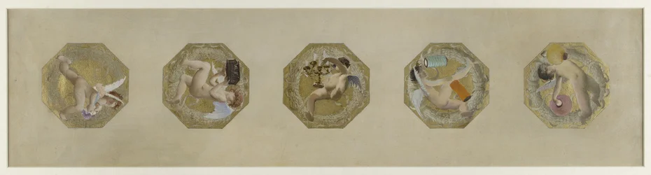 Skitse til Hôtel de Ville de Paris, Festive Staircase: Génies portant des attributs de fête, débuten 1888 (olie på papir)