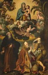 Sankt Antonius alter, Madonna og barn med de hellige Anthony Abbed Paul Eremit og pave Gregor XIV, Luke Cattapane 1593