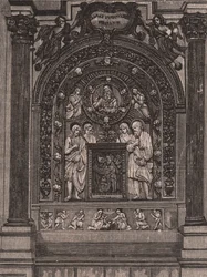 Alter for kirken Santa Maria delle Grazie, af Luca della Robbia, Montepulciano, Toscana, Italien, træsnit fra Le cento citta d