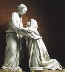 Italien, Pistoia, San Giovanni Fuor Civitas kirke, visitation, af Luca della Robbia (cirka 1400-1482)