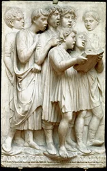 La cantoria eller børn, der synger i kor - Marmorrelief (højde 348 cm), af Luca della Robbia (ca. 1400-1482)
