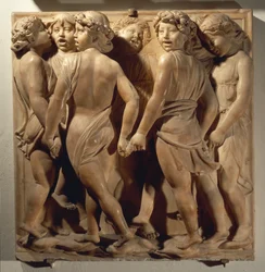Lov ham i koret (Salme 150, Lov Herren), panel med drenge, der synger og danser i ring