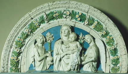 Madonna og barn, af Luca della Robbia (ca. 1400-1482), bezel af glaseret lertøj