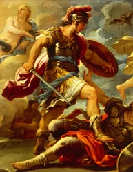 Aeneas-figur, detaljer fra Aeneas besejrer Turnus, af Luca Giordano (1634-1705), olie på lærred