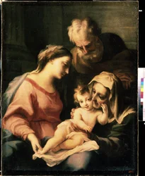 ""Den hellige familie med Saint Elizabeth"" (Den hellige familie) Maleri af Luca Giordano (1632-1705) Mikhail Kroshitsky kunstmuseum fra det 17. århundrede, Sevastopol (Sevastopol) Ukraine