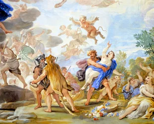 Voldtægt af Proserpina, detalje af cyklus af kalkmalerier i Hall of Mirrors af Luca Giordano (1634-1705), fresco, Palazzo Medici Riccardi, Firenze