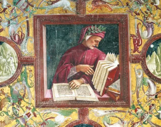 Italien, Umbrien, Orvieto, domkirke, Madonna di San Brizio-kapellet, portræt af Dante Alighieri af Luca Signorelli, fresko