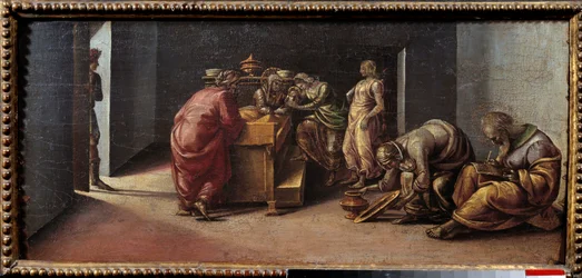 Johannes Døberens fødsel Maleri af Luca Signorelli (1441-1523) 15. århundrede søn. 0,31x0,7 m