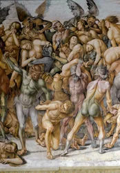 Verdens ende - Detalje med de fordømte. Fresko af Luca Signorelli (1445-1523), 1499-1504, Orvieto, Duomo, Cappella di San Brizio