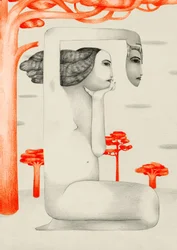Surrealistisk, kontemplativ kvinde