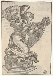 En sølvstatuette af en engel, der spiller på harpen, fra den store serie af Wittenberg Reliq..., 1509.