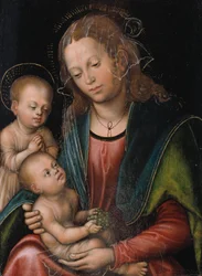 Dansk:  Maria med barnet og den lille Johannes Virgin and Child adored by the infant St John