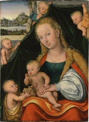Tysk: Madonna und Kind mit dem Johannesknaben und Engeln The Virgin and Child with the Infant Saint John the Baptist and Angels