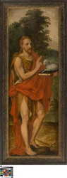 Johannes Døberen (venstre), Donor (højre), Vanitas (lukket), Lucas de Heere, Museum of Fine Arts Ghent, S-101, åbent venstre panel