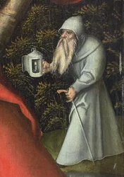 Sankt Christopher bærer Kristusbarnet (olie på panel)