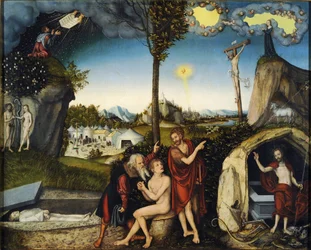 La loi et la grace - Lov og nåde - Cranach, Lucas, den ældre (1472-1553) - 1529 - Tempera på panel - 72x88,5 - Nationalgalleriet, Prag