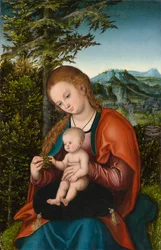 Madonna og barn i et landskab, ca. 1518 (olie på panel)
