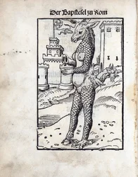 The Bapstesel zu Rom (The Pave Asse eller The Pope Asse of Rome), af Cranach, Lucas, den ældre (1472-1553). Træsnit