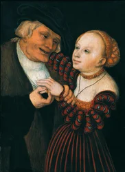 Den gamle mand og den unge kvinde, ca. 1530 (olie på lærred)