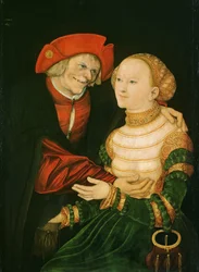 Det ulige par - Peinture de Lucas Cranach den ældre (1472-1553) - 1522 - Olie på træ - 84,5x63 - Szepmuveszeti Muzeum, Budapest