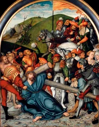 Opstigningen til Golgata Maleri af Lucas Cranach den ældre (1472-1553). 1538. Dim. 107x84 cm Wien. Kunsthistorisk Museum