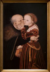 Den gamle fjols. Maleri af Lucas Cranach den tidligere (1472-1553), ca. 1530. Flamsk kunst 1500-tallet. Nationalgalleriet, Sternberg Palace, Prag (Tjekkiet).