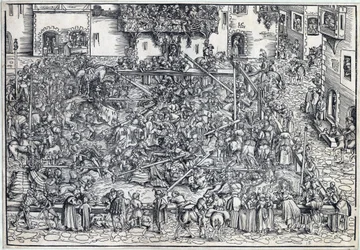 Tournoi - Turnering - Cranach, Lucas, den ældre (1472-1553) - 1509 - Træsnit - 26,4x38 - Privat samling