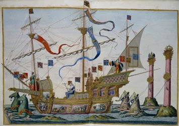 Begravelsesoptog i Bruxelles i anledning af kejser Karl Vs død. Blad 5 par Doetecum, Lucas, van (ca. 1530-c. 1584)