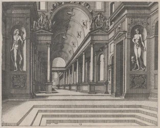 Se i en kirke med korintiske søjler og statuer af Apollo, Melpomene og Moses