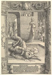 Jael Killing Sisera, dekorativ ramme, ca. 1517.