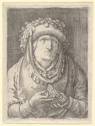 Gammel kvinde med druer, ca. 1523.