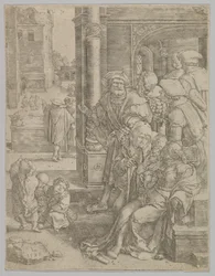 Digteren Virgil suspenderet i en kurv, 1525.