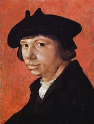 Selvportræt - Peinture de Lucas van Leyden (1489/94-1533) (Lucas de Leyde, Lucas Huighensz eller Lucas Jacobsz) - 1525-1526 - Olie på træ - 28,9x21,4 cm - Herzog Anton Ulrich Museum, Braunschweig