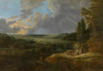 Landskab med regnbue (olie på lærred)