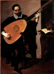 Portræt af musikeren fra det hertuglige kapel Gerolamo Gallo Maleri af Luciano Borzone (1590-1645) Genes, Galleria di Palazzo Bianco