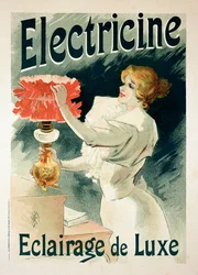Gengivelse af en plakat, der reklamerer for luksusbelysningen „Electricine“