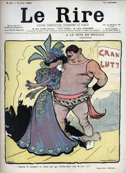 Ved festen i Neuilly: omsorg - en elegant klædt kvinde taler med en tegnebryder af Lucien Marie Francois Metivet (1863-1930) - latteren den 8. juni