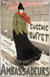 Eugenie Buffet (1866-1934), fransk populær sangerinde hver aften på Ambassadeur
