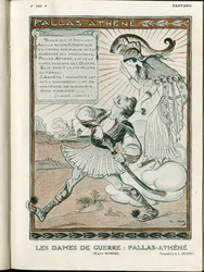 Illustration i "Fantasio", 01/04/15 - krigens kvinde Pallas-Athenee krig 14-18 (gravering)