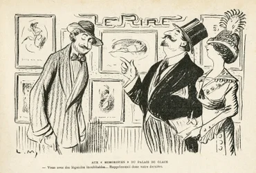 Illustration i Le Rire, nr. 481, 27/04/12 - Ved ""Humorists"" i Palais des Glaces - Salon des independents Humoristes (gravering)