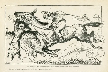 illustration i Le Rire, 28/06/13 Suffragettens slag, af denne lille galning fra Jaures (gravering)