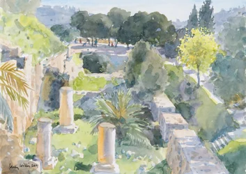 Romerske søjler, Old Jerusalem, 2019 (w/c på papir)