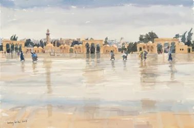 Vind og regn på Tempelbjerget, Jerusalem, 2019 (w/c på papir)
