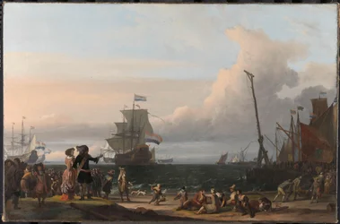 hollandske Skibe paa Texels Veje; i midten 