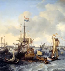 Udsigt over Amsterdams havn fra i detaljer. Maleri af Ludolf Backhuysen (1631-1708) 1666 søn. 1,28x2,21 m