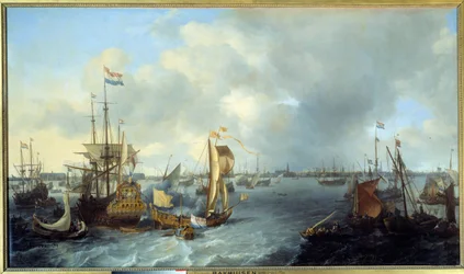 Udsigt over Amsterdams havn fra Ij-maleriet af Ludolf Backhuyzen (1631-1708) 1666 søn. 1,28x2,21 m