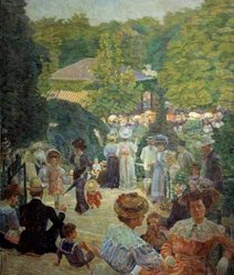 Parc Montsouris fra kiosken har musik i 1900. Maleri af Ludovic Vallee (1864 - 1939)