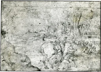 Erminia ja paimenet, n. 1600 (kynä ja muste paperille)