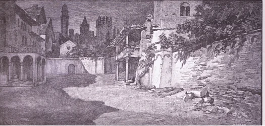 Et åbent sted ved siden af Capulets have, illustration fra Romeo og Julie,