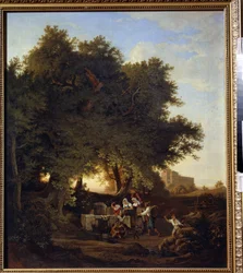 Ved Brønden. Maleri af Ludwig Richter (1803-1884). tysk kunst. Olie på lærred. Regionalt I. Kramskoi kunstmuseum, Voronezh (Voronezh), Rusland.
